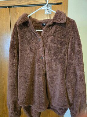 PACSUN CHOCOLATE BROWN SHACKET TEDDY SZ M/L